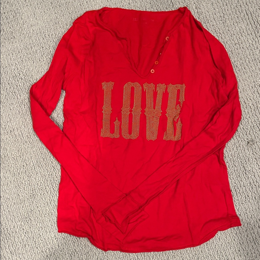 Zadig & Voltaire Red Long Sleeve Top with LOVE Print